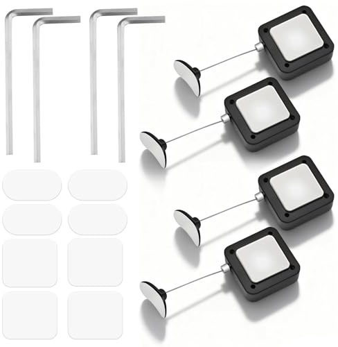 4Pcs Retractable Remote Control Tether, Remote Control Leash Holder Kit Includes Wrench and Adhesive Pads for Phones, TV Remotes | Securely Attach Streaming to Prevent Misplacement