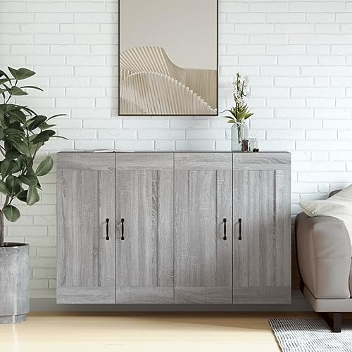 Teenpull Wandschränke 2er Set, Grau Sonoma Holzwerkstoff, 69,5x34x90 cm, Wandmontage, vielseitiges Sideboard Buffet Cabinet mit Stauraum für Wohnzimmer, Küche