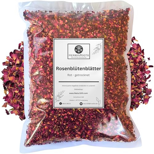 Echte Rosenblütenblätter 1000g • getrocknet rot • Aromatisch duftend & volles Aroma • Ohne Zusätze, essbar & naturrein • Für Tee, Küche & Essblüten • HerbsnRoots