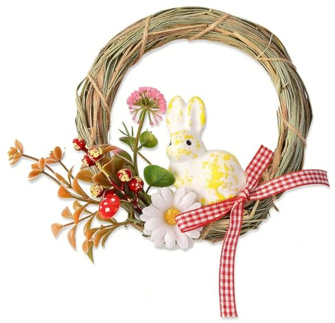 EAVUYIS Osterkränze,Osterdeko Innen mit Hase und Blumen, 15 x 22,5 Osterdeko Zum Aufhängen Türschmuck, Osterdeko Tisch Easter Decor Frühling Ostern Tischdeko