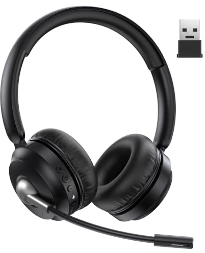 TECKNET Wireless Headset, Bluetooth V6.0 Headset with ENC Noise Cancelling Microphone, Rechargeable USB A Headsets, One-Key Mute Mic, 50H Playtime Over-Ear Headphones for Office/Call Center/Team