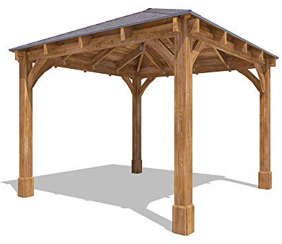 Dunster House Wooden Heavy Duty Gazebo 3 x 3 Metres Pressure Treated Hot Tub Shelter With Roof Shingles Leviathan