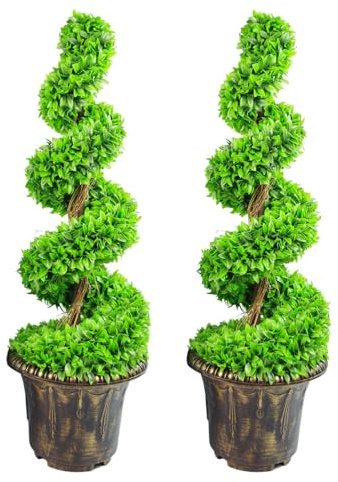 Leaf Pair of Large Artificial Spiral Tree with Decorative Planter