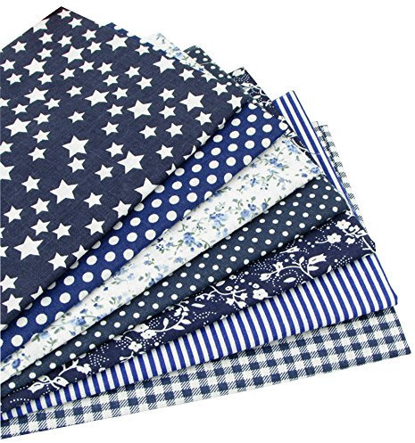 7 Stueck Baumwollstoff Meterware Stoffpaket 50 x 50cm DIY Patchwork Stoffe Kunsthandwerk 100% Baumwolle Baumwolltuch Verschiedene Marine Blau Serie Dunkel Blau