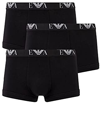 Emporio Armani 3-Pack Trunk Essential Monogram Men's Boxer Shorts (3-Pack), 21320 Nero/Nero, XXL
