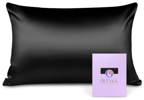 OLESILK 100% Mulberry Silk Pillowcase for Hair and Skin Black 50x75cm | 16 momme real natural mulberry silk, hidden zipper, hypoallergenic, summer cooling, gift box. 1pc.