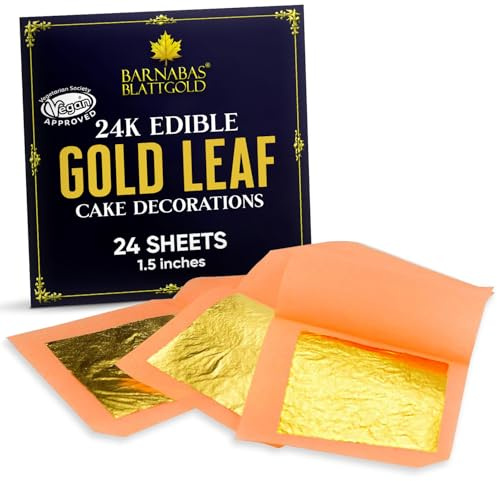 Barnabas Edible Gold Leaf 24K - Cake Decorations, Loose Gold Leaf Sheets for Cupcakes - 1.5 inches, Interleaf of 12