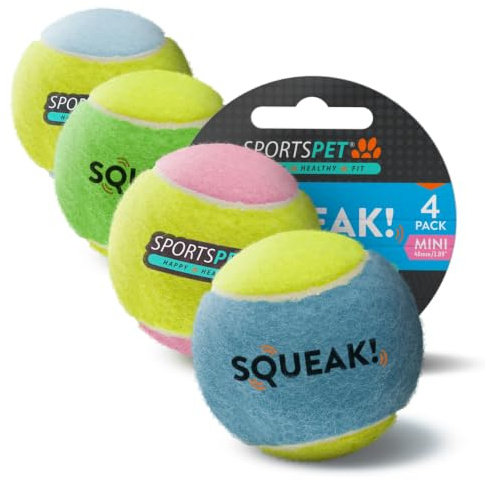 SPORTSPET TENNIS Balls for Dogs (SQUEAK Puppy, 4 Pack), Yellow