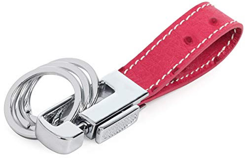 dpob Porte-clés de Luxe en Cuir D'autruche Design élégant avec 3 Anneaux Détachables (Rose Rouge)