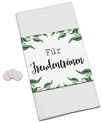 50 Banderolen für Freudentränen Taschentuch inkl. 50 Verschlussetiketten Banderolen Hochzeit (Eucalyptus)