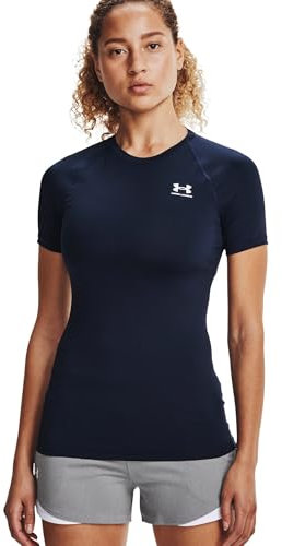 Under Armour Women's HeatGear Compression Short-Sleeve T-Shirt Sweatshirt, Midnight Navy (410)/White, L