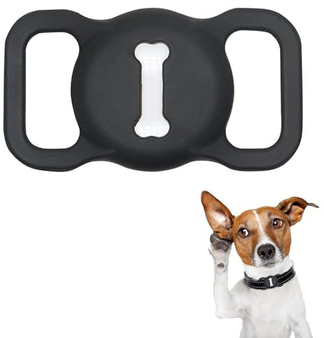 Aukvite Schutzhülle Kompatibel mit Airtag Haustierhalsbändern, 1 Stück Silikon Schutzhülle für Airtag GPS Finder Hunde und Katzenhalsbandzubehör (Schwarz)