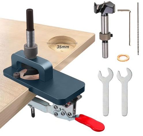 35mm Hinge Jig Kit,Professional Woodworking Drilling Guide with Quick Clamp Depth Stop and 2mm Drill Bit Wrenches, for Cabinet Doors Aluminum Hole Opener