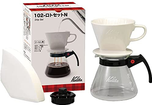 Carita Kalita - Cafetera de vidrio con soporte de filtro de cerámica y 102 filtros de papel, 500 ml, fabricada en Japón