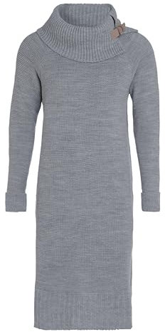 KNIT FACTORY - Jamie Strickkleid - Locker - Kleid - Kleid Damen - Herbst & Winter Essentials - Zeitloses Mode-Accessoire - Sitzendes - Mit Lange Ärmel - Reicht bis zum Knie - Grau