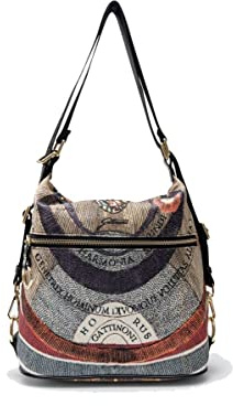 Gattinoni Borsa Hobo e Zaino Maya e Finitura - da Donna - in Tela spalmata e stampata - Collezione Roma - Stampa Planetarium - Multi colore, Taglia Unica