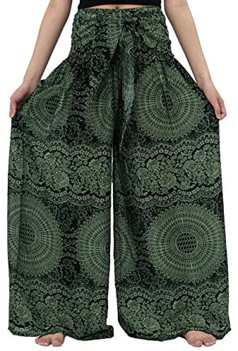B BANGKOK PANTS Women's Boho Palazzo Pants (One Size, Blossom Green)