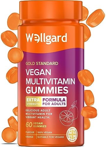 Vegan Multivitamin Gummies by Wellgard - Chewable Multivitamins Adults, 60 Vitamin Gummies, Orange Flavour (Adult Gummies)