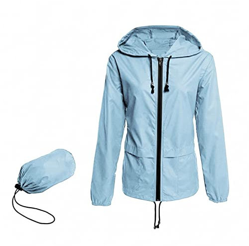 Ainiyo Veste de pluie pour femme - Imperméable et respirante - Veste d'extérieur mi-saison - Veste légère avec capuche - Coupe-vent - Pour la randonnée, les voyages, le trekking, le vélo