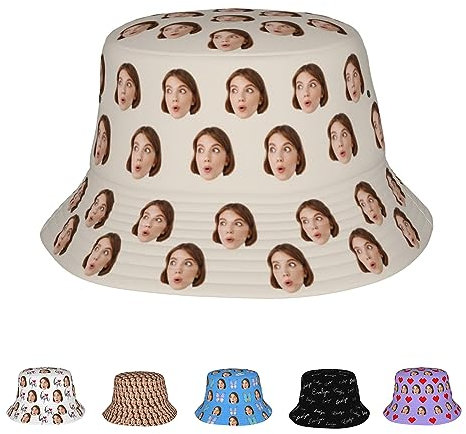 Naispanda Personalisierte Lustig Fischerhut mit Eigenem Foto Name, Herren Festival Hut Lustige üte, Faltbarer Strand Sonnenhut für Damen Outdoor Reisen Strand