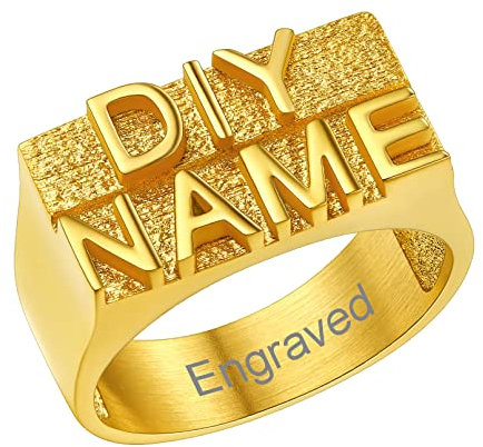 Custom4U Anpassbarer Namen Herren Damen Siegelring Gold mit 2 Namen Gravur Namensring Buchstaben Fingerring mit Motiven-Gravur in 3D Design Geschenke für Freundin Schwester Mutter Vater
