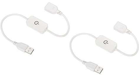 sourcing map LED Touch Inline Dimmer 5V 3A USB Cord Tact Switch Controller for Single Color Emitting Diode Strip Light, White, Pack of 2