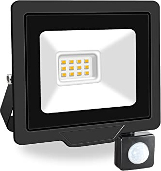 PICAA 1X 10W LED-Außenstrahler mit Bewegungsmelder Außen,4000K Warmweiß | 1000LM ,LED Strahler,Scheinwerfer, IP65 Wasserdicht Fluter, Ideale Aussenleuchte für Garten, Innenhöfe, Garage, Haus, Hotel