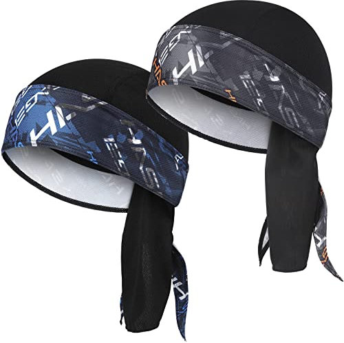 HASAGEI Bandana Herren Damen Atmungsaktiv Kopftuch Sports Bandana Cap Laufmütze Schnelltrocknend Kopftuch Unterm Radhelm Sommer Kopftücher Fahrrad Mütze (Blau+Orange)