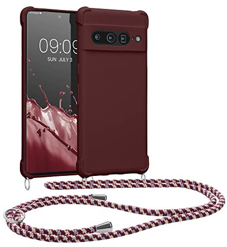 kwmobile Custodia Compatibile con Google Pixel 7 Pro Cover - Back Case in Silicone TPU - Protezione Smartphone con Cordino - viola bordeaux
