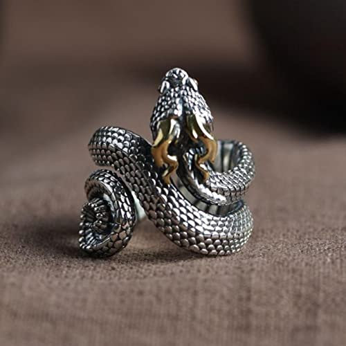 XJruixi Vintage gehörnter Drache Schlangenring Unisex Verstellbare Öffnung Punk Gothic Wikinger Persönlichkeit Ringe Schmuck Halloween Accessoires