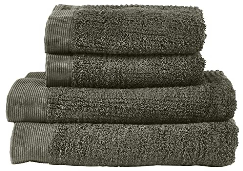 Zone Denmark Classic Handtuch Set Baumwolle, 2 x Handtuch 50x100 cm und 2 x Badetuch 70x140 cm, 100% Oeko-Tex Zertifizierte Baumwolle, 4er-Set, Olive Grün (Grün)