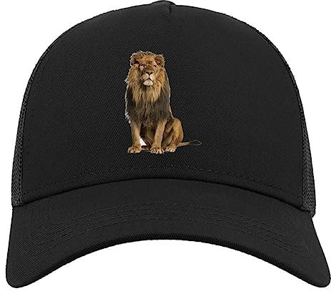 African Lion King of The Jungle Halbmaschige Trucker-Cap-Baseballmütze aus Baumwolle Schwarz