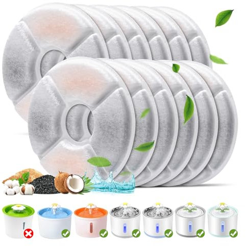 Filtre Fontaine Eau Chat, Lot de 12 Filtres De Remplacement pour Fontaine à Eau pour Chat 1.6L/2L/2.4L, Rond Filtre Remplacement à Triple Action pour Fontaine d'eau pour Chat en Forme de Fleur