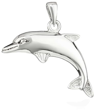 NKlaus Kettenanhänger Delphin Feso aus 925 Silber, ca. 32mm, 1 Stück | Damen-Charm in Silberfarbe, ca. 17x3mm, Gewicht ca. 3g