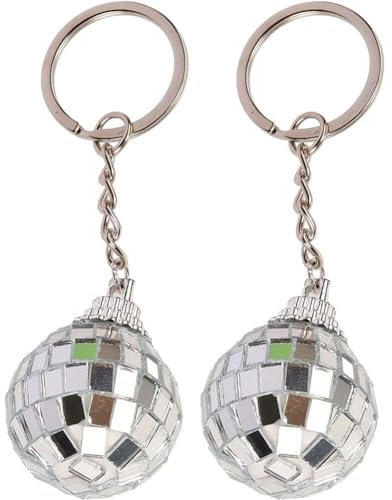 Lpitoy 2pcs Ball Keyring Ball Party Bevorzugt Keychain Silber Mirror Flash Ball Schlüsselbund Hanging Orament