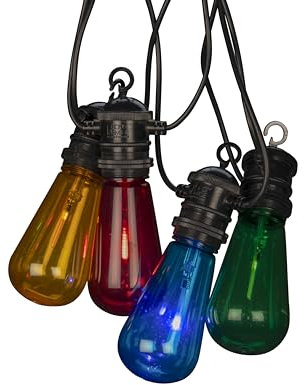 Konstsmide LED Globe Party Lichterkette mit Water drop-Effekt, 10 bunte Birnen / 10 bernsteinfarbene Dioden, 5V, Außen (IP44), 2,5W, schwarzes Kabel - 4149-500