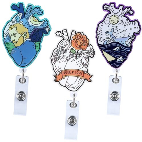 3 Pezzi di Bobine per Badge Cardiaci, Porta Badge per Infermiera Retrattile in 3 Stili Clip per Badge ID Divertente Regalo per Infermieri Dottori Insegnanti Studenti Assistenti Medici