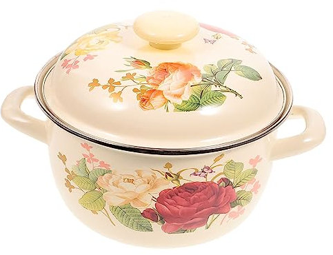 Cabilock Pentola per Cucinare in Smalto per Uso Domestico Pentola per Zuppa con Doppio Manico Pentola per Stufato Design Vintage