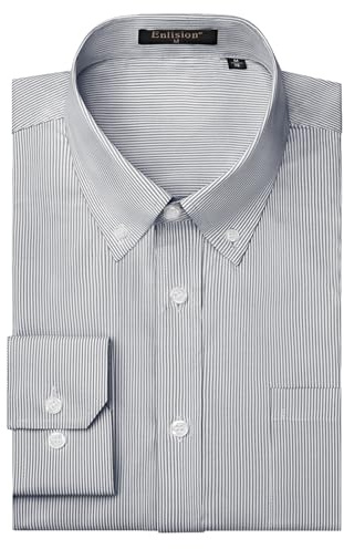 Enlision Mens Dress Shirt Causal Pinstripe Button Down Shirt Long Sleeve Dark Grey Office Classic Regular Fit with Pocket L