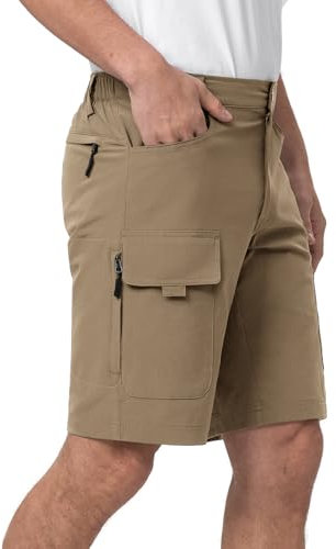 Moosehill Kurze Hosen Herren, Wanderhose Cargo Shorts Wasserabweisend mit 6 Taschen Leichte Atmungsaktiv MTB Hose Radlerhose Fahrradhose Manner Kurz Bermuda Treking Outdoorhose Sommer(Khaki, L)