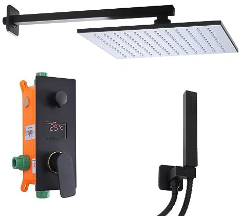 Sistema doccia a incasso, set per soffione a pioggia, sistema doccia a LED, con schermo digitale, soffione a pioggia, doccetta a cascata, rubinetto 30 x 30 cm