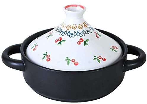 Pot marocain peint en fleurs blanches de 7.9 pouces, cocottes en céramique d'argile, mijoteuse avec poignée Anti-brûlure, facile à nettoyer