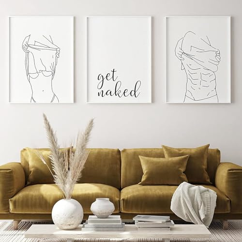 AWKFHF Leinwand Bild Get Naked Sign Linie Minimalismus Frau Zeichnung Bilder Leinwand Malerei Poster Kunstdruck Wohnzimmer Schlafzimmer Wand Deko (3X20X30CM,ohne Rahmen)