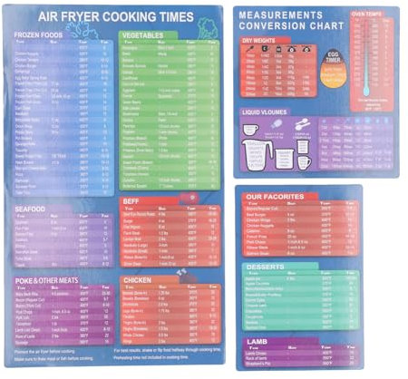 3Pcs Air Fryer Magnetic Cheat Sheets, Air Fryer Cooking Times Chart Magnet Quick Reference Guide for Cooking and Frying Airfryer Accessories Cookbook