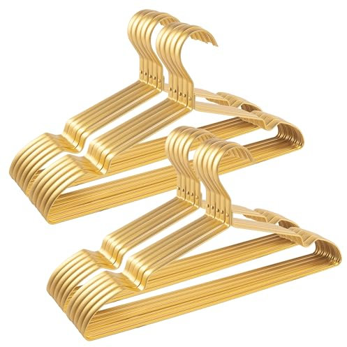 Parusia Kleiderbügel Gold, 42cm breit, 1cm stark, Kleiderbügel Metall rostfrei, formstabil, zur platzsparenden Kleideraufbewahrung & Organisation von Kleiderschrank, Kleiderständer (20)