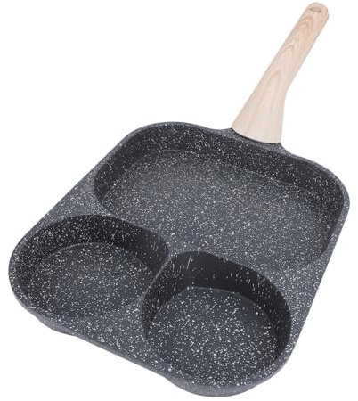 Tiiyee Sartén para Huevos, Sartén Antiadherente de 3 Secciones, Sartén de Aluminio con Mango Resistente Al Calor, Sartén de 2 Tazas para Huevos, Otras Piezas Sartén para Filete de