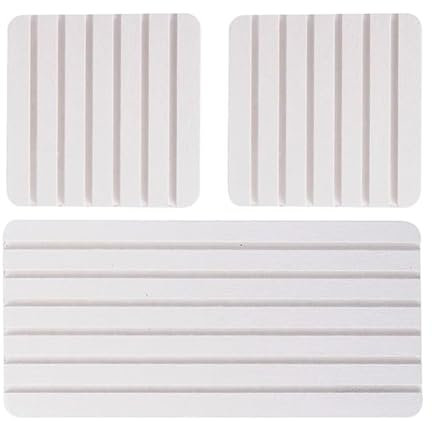 Lot de 3 pierres absorbantes - Diatomite - Plateau de salle de bain à séchage rapide - Avec rainures - Terre de diatomée - Porte-savon - Évier en terre de diatomée - Pour savon - Blanc