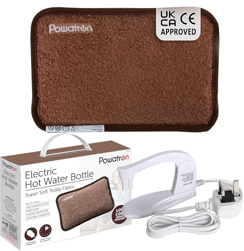 Powatron Rechargeable Electric Hot Water Bottle with Soft & Cost Cover UK Body Hand Warmer Portable Heat Pad for Pain Relief Cramps Sore Muscles Arthritis Relief Over Heat Protection No Refill (Brown)