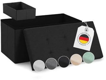 Blumtal Sitzbank mit Stauraum + extra Box - Truhenbank mit Stauraum 76x38x38 cm - Sitztruhe mit Stauraum - Bequemer Hocker mit Stauraum - Aufbewahrungsboxen - Sitzkiste mit Stauraum - Sitzbox Schwarz