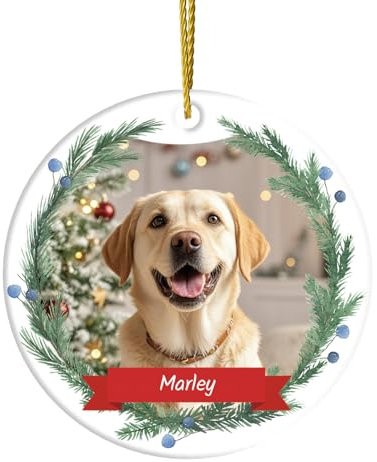 DPDP Personalised Christmas Ornaments 2024 - Custom Dog Photo Ornament for Tree, Customized Xmas Hanging Decorations, Pet Memorial Gifts